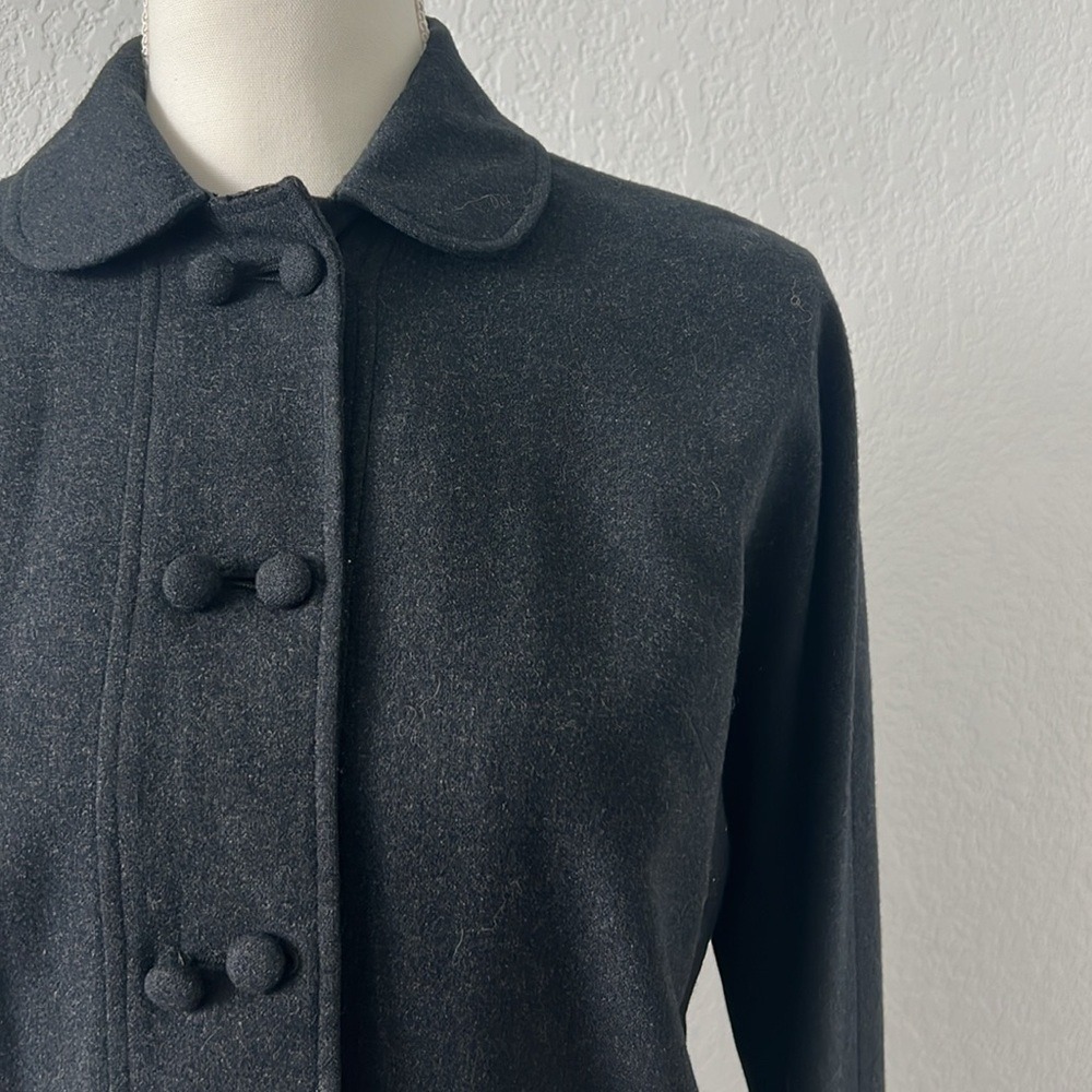 Charcoal Grey Wool Blend Double Breasted Jacket Peter Pan Collar Womens Medium